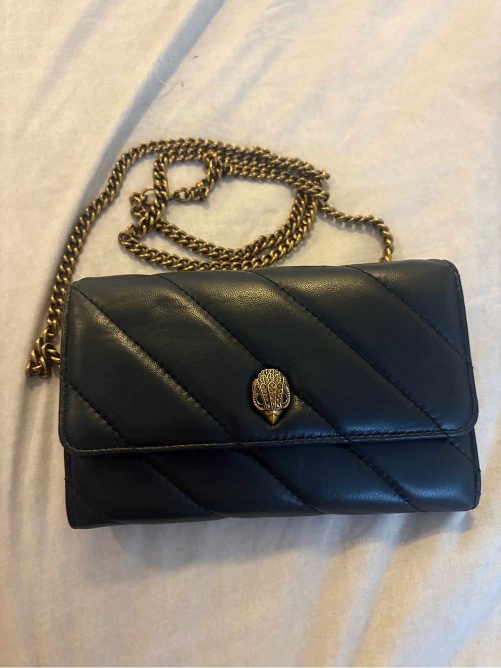 Kirk Geiger Black Quilted Chain Shoulder Bag with Gold Hardware with wallet